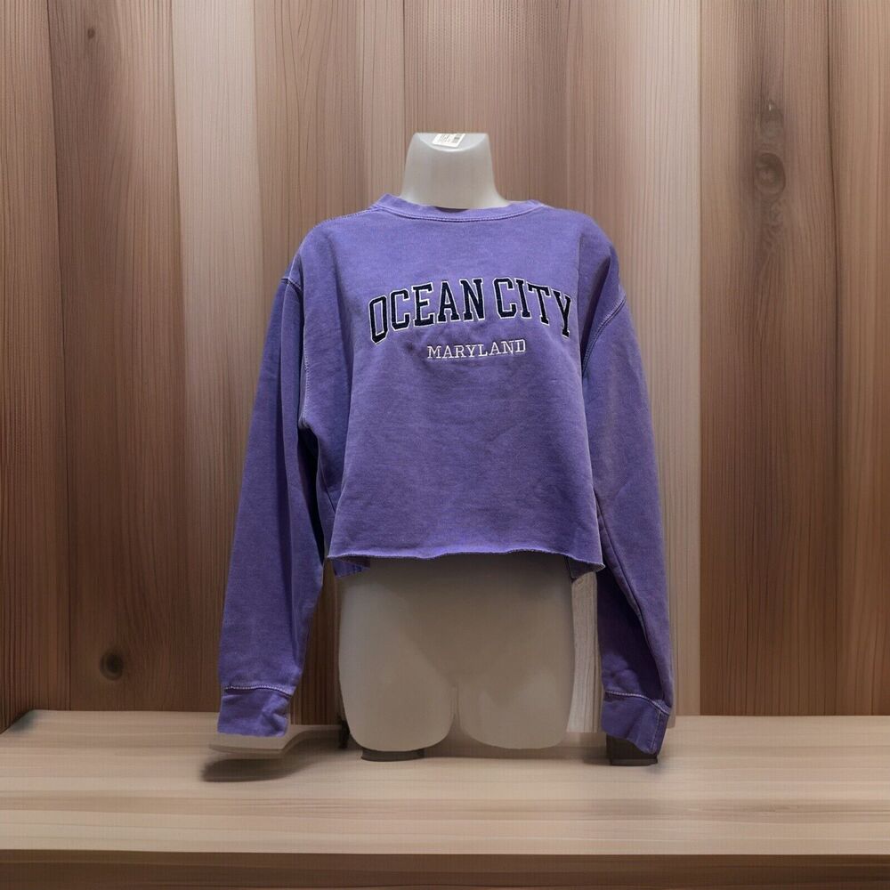 Vintage Comfort Colors Ocean City Maryland Crop Purple Sweater Sz M
